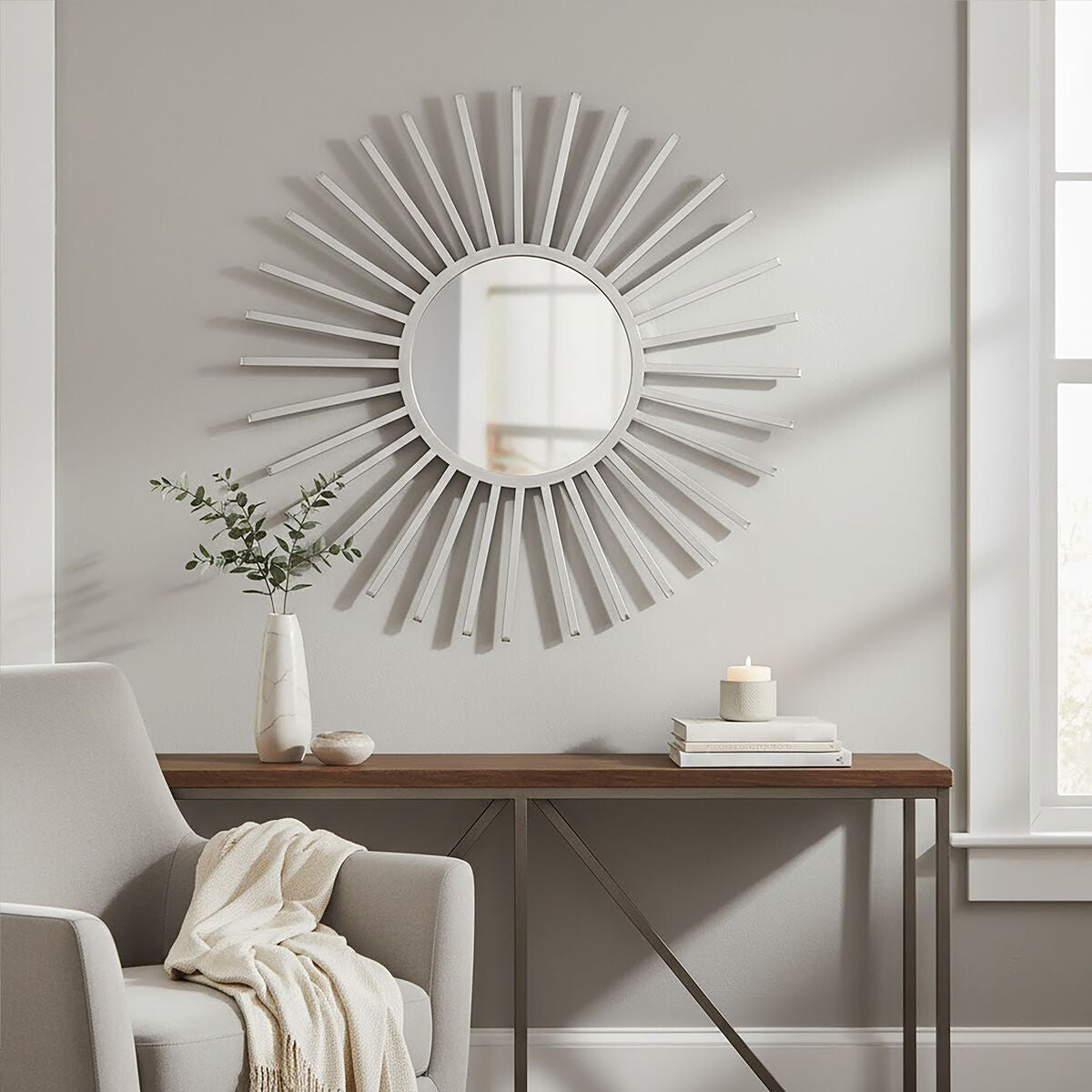 Farran Silver Finish Sun Wall Mirror
