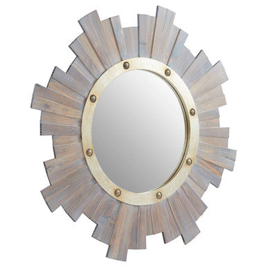 Sunburst Wooden Wall Mirror with Nail he