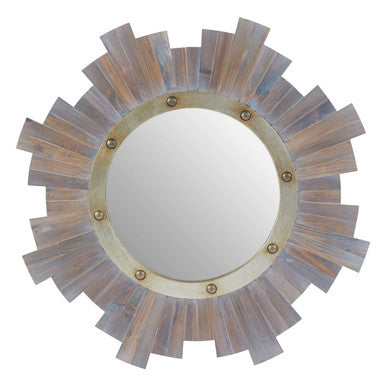 Wooden Wall Mirror with Nail Head | Sunburst