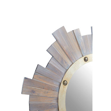 Sunburst Wooden Wall Mirror with Nail he