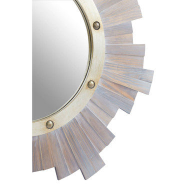 Sunburst Wooden Wall Mirror with Nail he