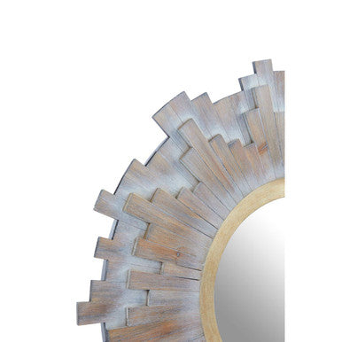 Sunburst Multilevel Wooden Wall Mirror