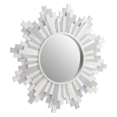 Grey and White Wooden Wall Mirror | Sunburst