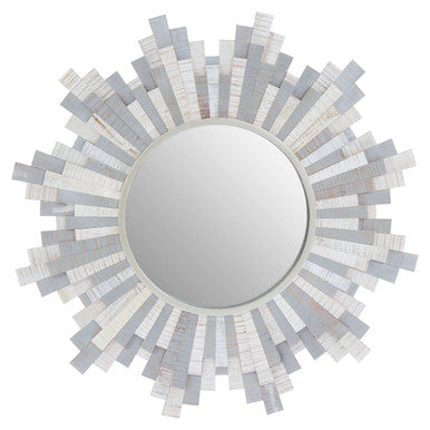 Grey and White Wooden Wall Mirror | Sunburst