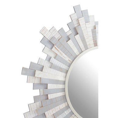 Grey and White Wooden Wall Mirror | Sunburst