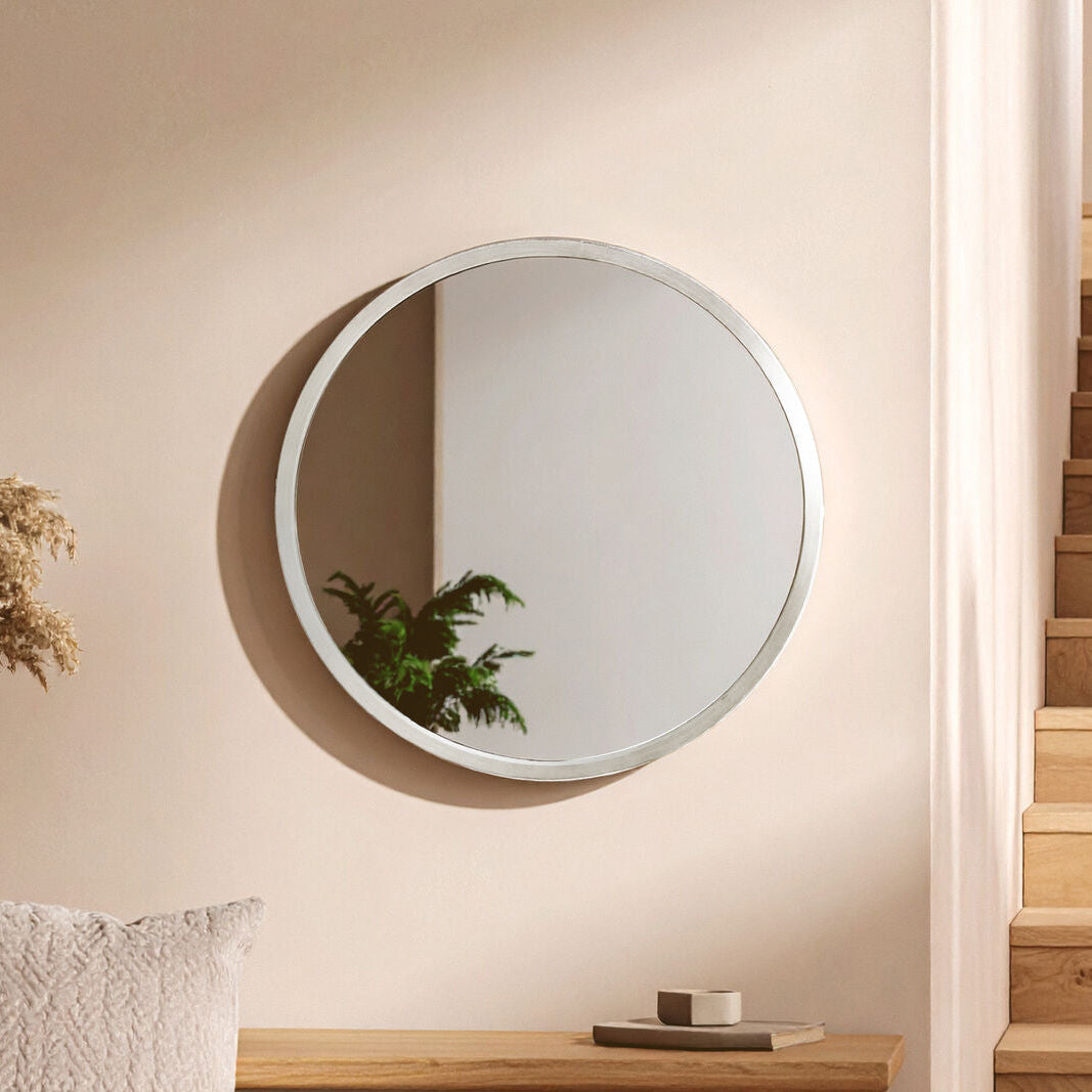 Saska Small Antique Silver Round Wall Mirror