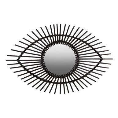 Black Natural Rattan Eye Shape Wall Mirror | Mataram