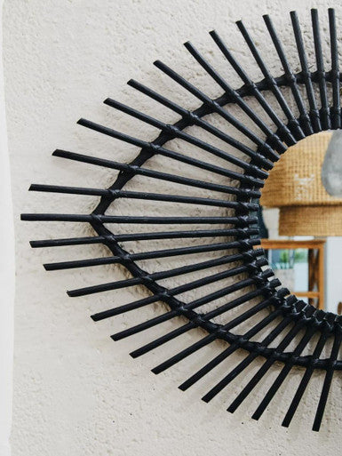 Black Natural Rattan Eye Shape Wall Mirror | Mataram
