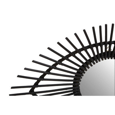 Black Natural Rattan Eye Shape Wall Mirror | Mataram