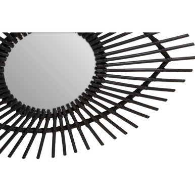 Black Natural Rattan Eye Shape Wall Mirror | Mataram