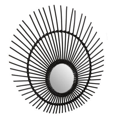Black Natural Rattan Wall Mirror | Mataram