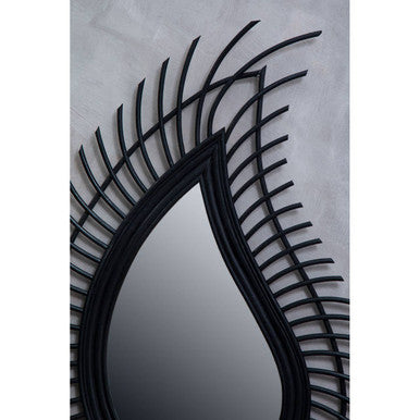 Mataram Teardrop Black Natural Rattan Wall Mirror