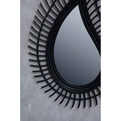Mataram Teardrop Black Natural Rattan Wall Mirror