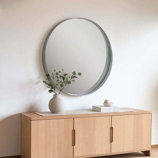 Avento Large Round Silver Wall Mirror