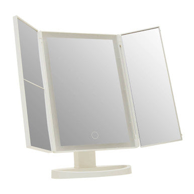 Cassini Tri Fold Border White Table Mirror
