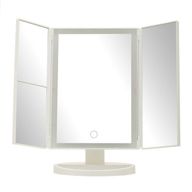Cassini Tri Fold Border White Table Mirror
