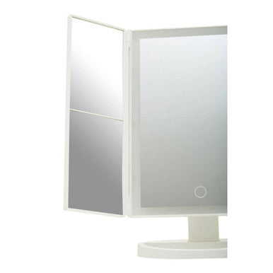 Cassini Tri Fold Border White Table Mirror
