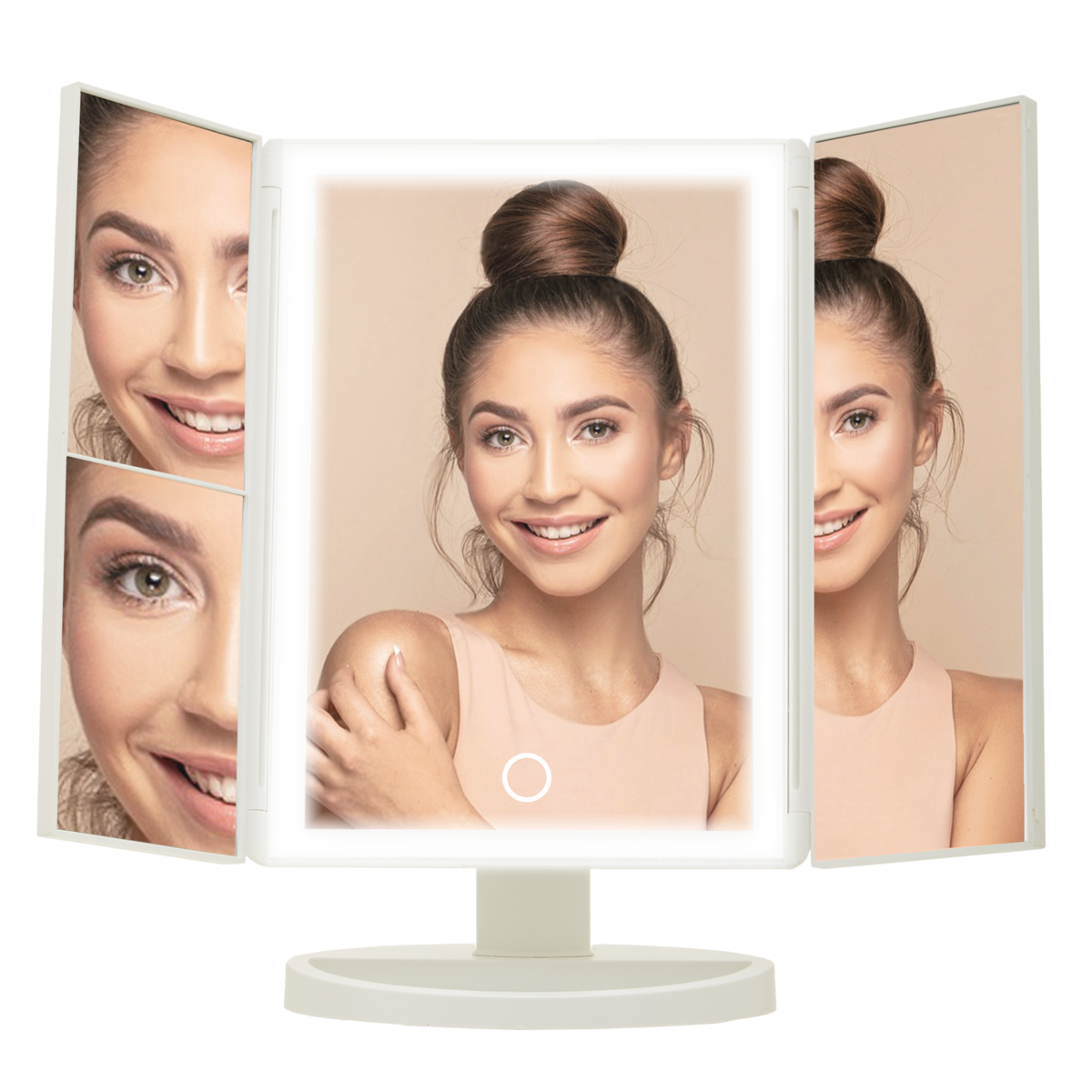 Cassini Tri Fold White LED Table Mirror