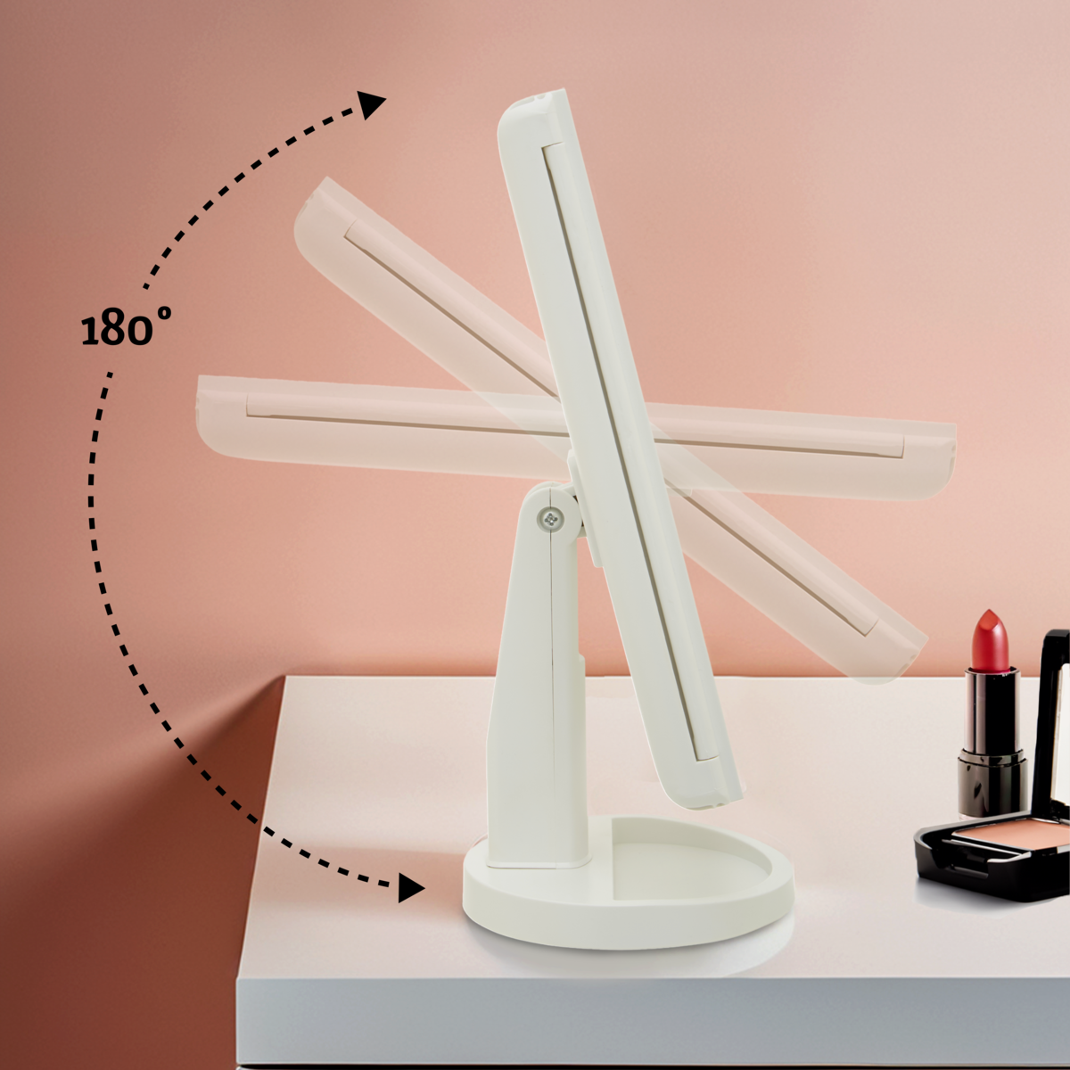 Cassini Tri Fold Border White Table Mirror