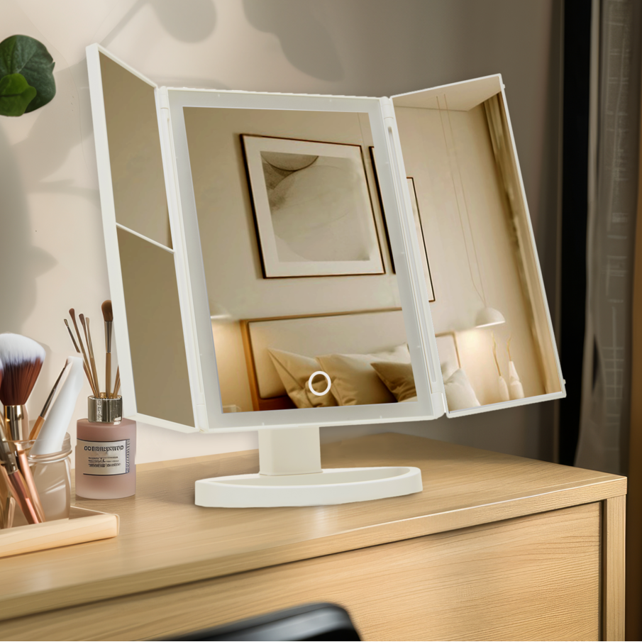 Cassini Tri Fold White LED Table Mirror