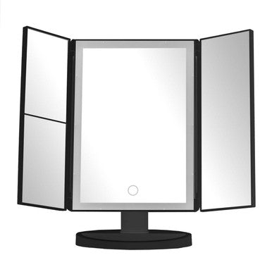 Cassini Tri Fold Border Black Table Mirror
