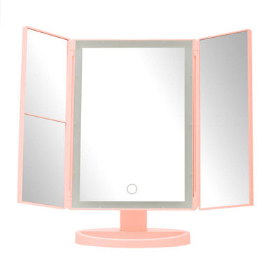 Cassini Tri Fold Border Pink Table Mirror