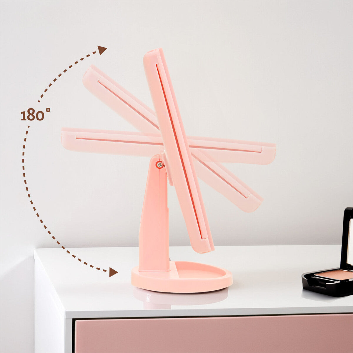Cassini Tri Fold Pink LED Table Mirror