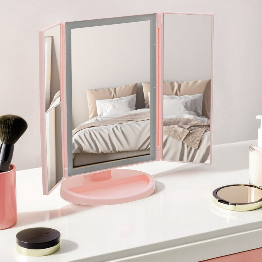 Cassini Tri Fold Pink LED Table Mirror