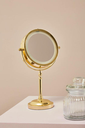 Cassini Gold Finish Small LED Table Mirror
