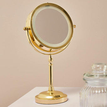 Cassini Gold Finish LED Small Table Mirror