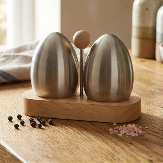 Natural Origins Stainless Steel And Rubberwood Salt Pepper Shakers
