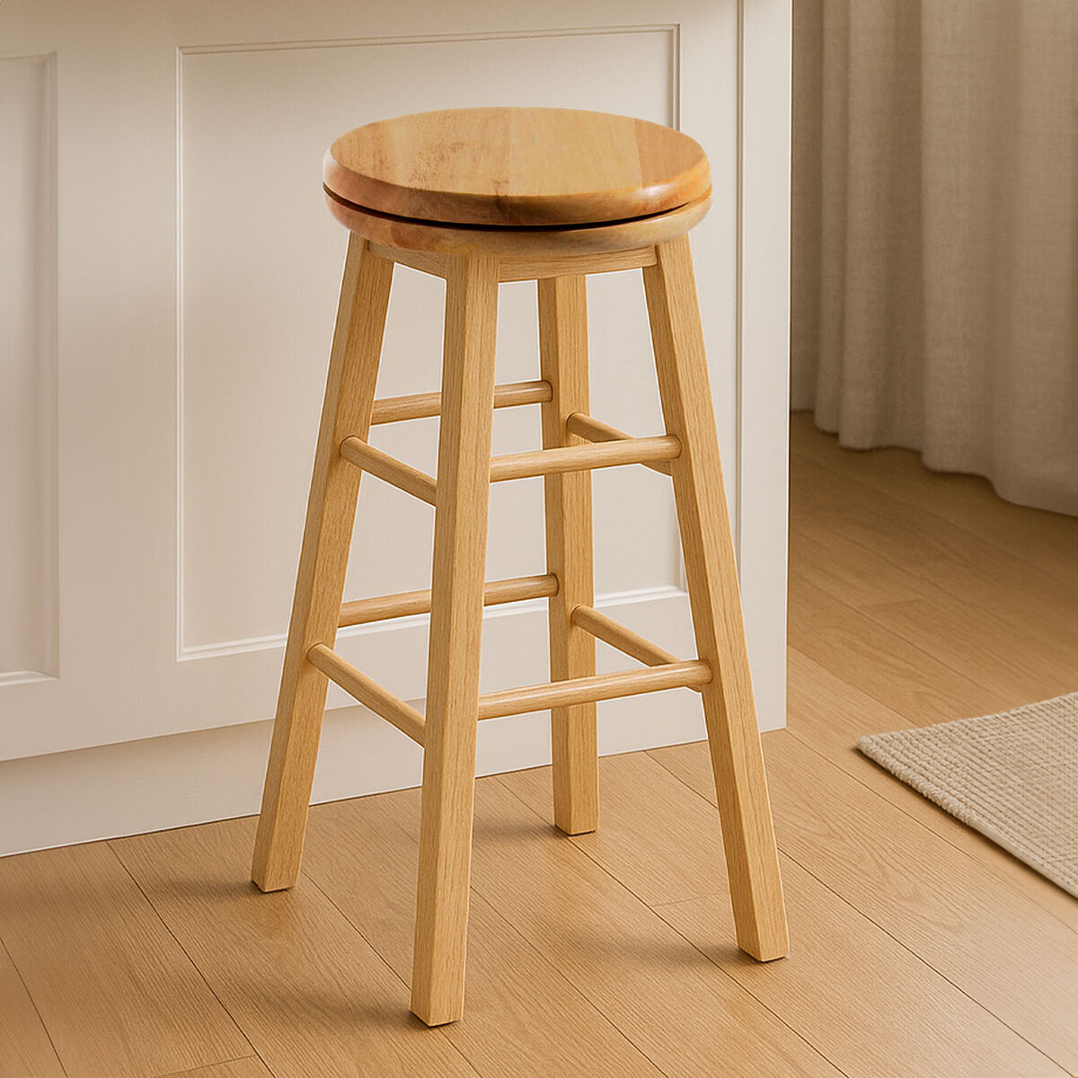 Chester Natural Hevea Wood Revolving Bar Stool