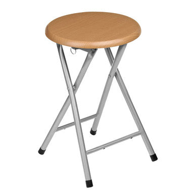 Fold Away Stool With Wood Veneer Seat