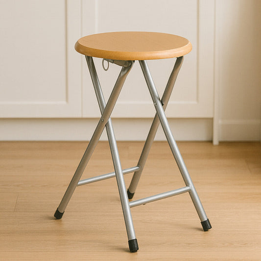 Fold Away Stool With Wood Veneer Seat