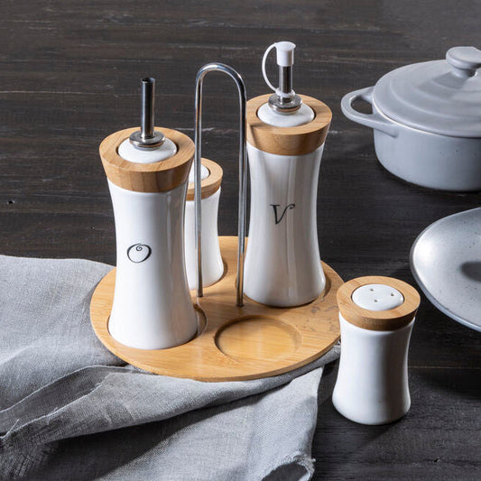 Dela 4 Piece Bamboo And Ceramic Condiment Set