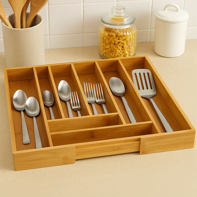 Bamboo Rectangular Expandable Cutlery Tray
