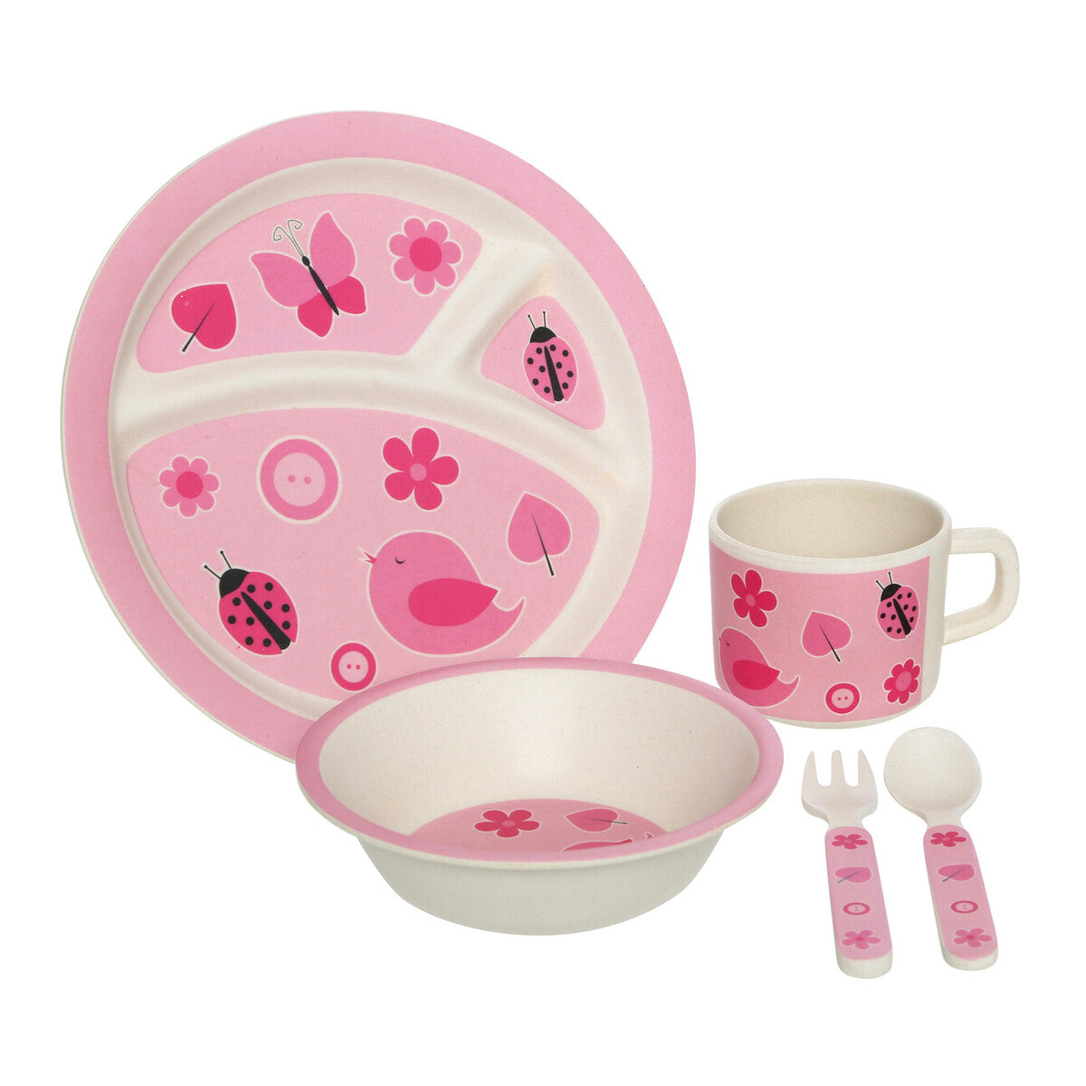 Kids 5 Piece Pink Bamboo Dinner Set | Eden