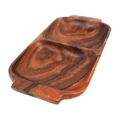 Kora Acacia Two Section Serving Dish With Handles
