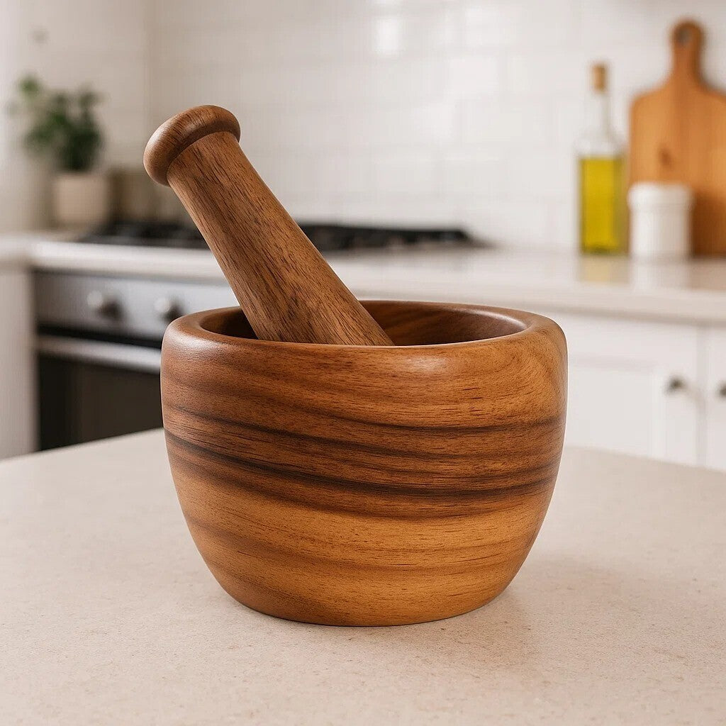 Kora Acacia Wood Tapered Mortar and Pestle