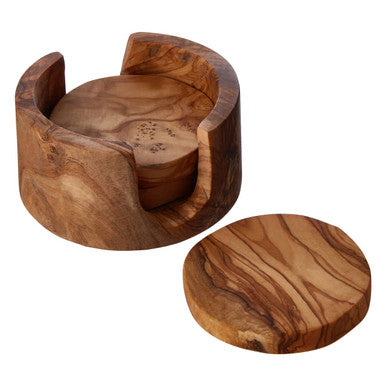 Kora Set Of 4 Olive Wood Round Coasters