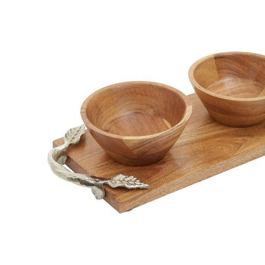 Vine Acacia Wood Set Of 3 Dip Bowls With Tray