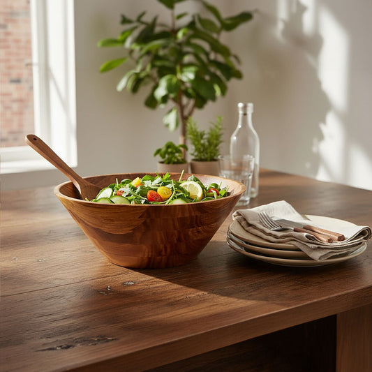 Large Round Sheesham Wood Tapered Salad Bowl | Rosi
