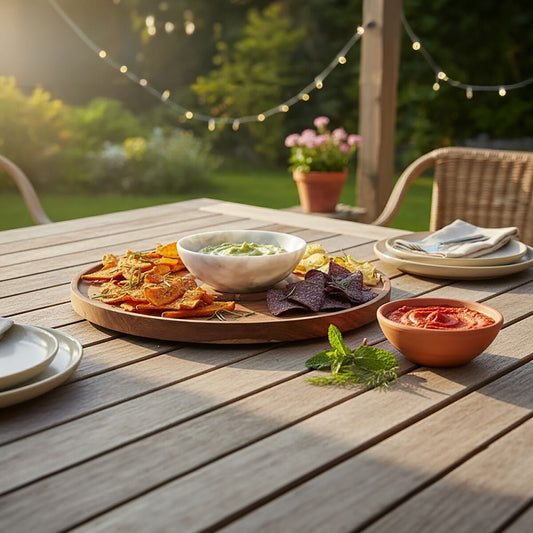 Kora Acacia Wood And White Marble Chip And Dip Plate