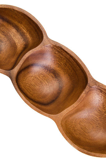 Kora Acacia Wood Three Section Antipasti Dish