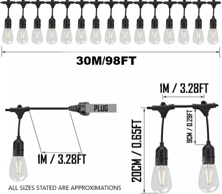 30M / 98FT Elite Festoon Outdoor LED Waterproof Connectable Warm White Heavy Duty String Lights