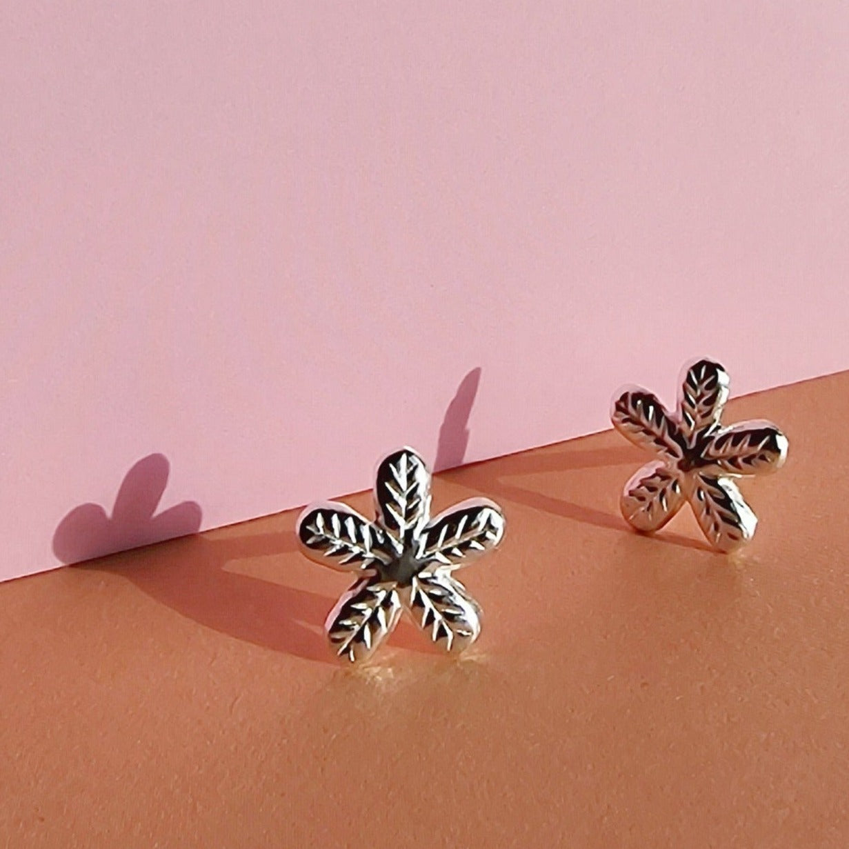 Flower Petal Sterling Silver Stud Earrings