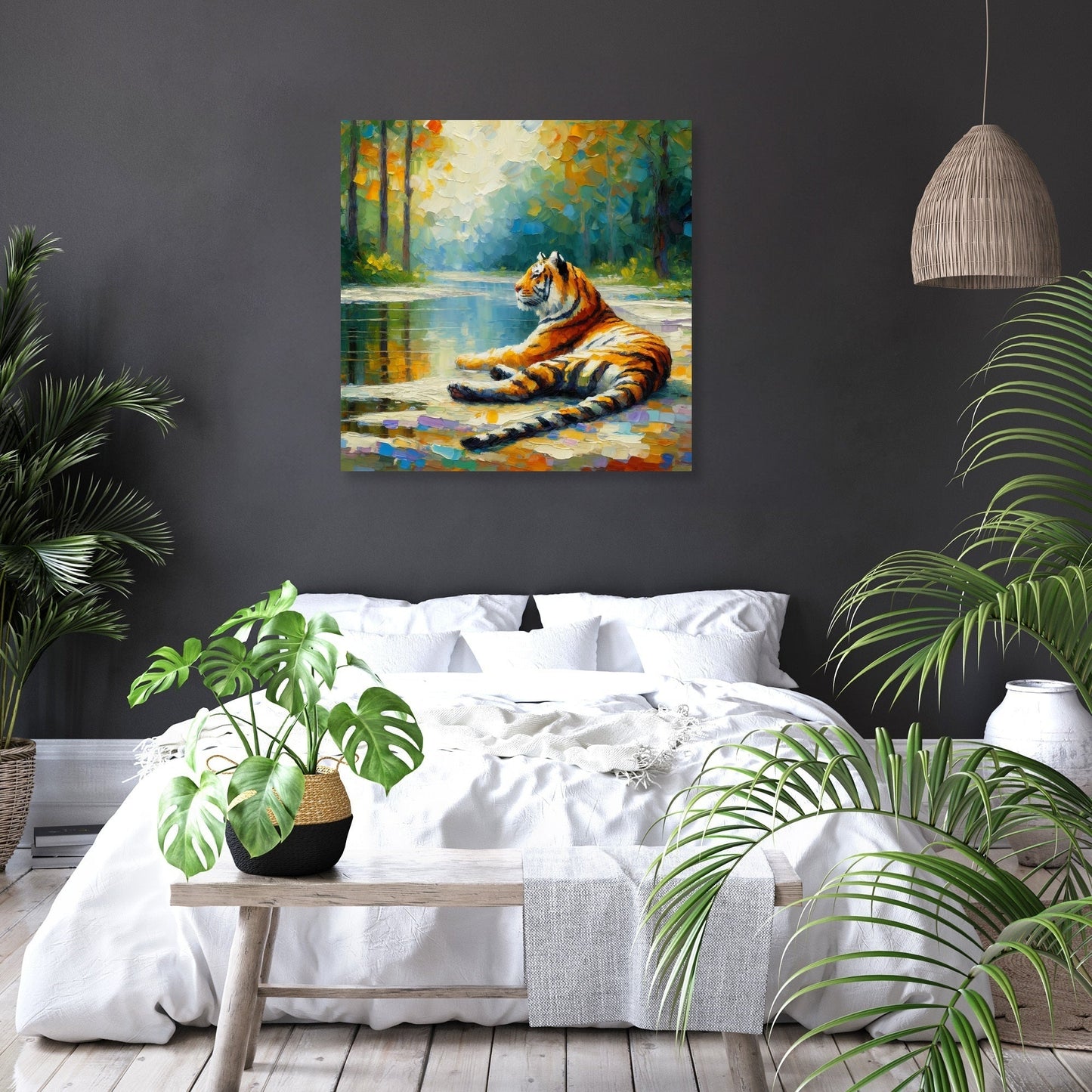 Tranquil Pond Tiger Canvas