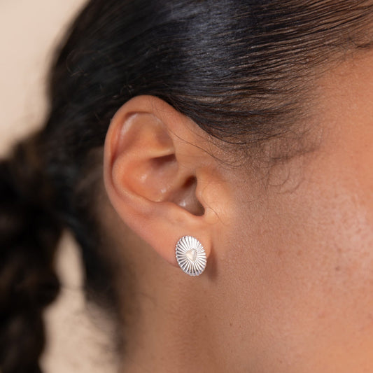 Silver Celeste Moonstone Heart Studs