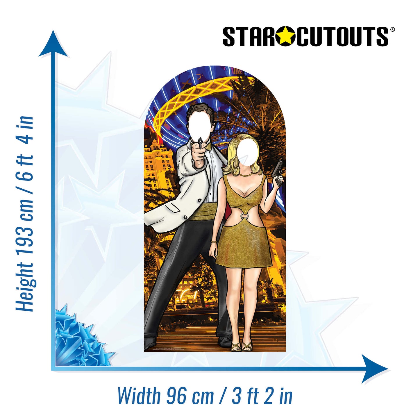 SC1151 Black and Gold Secret Agent Skyline Stand-In Cardboard Cut Out Height 193cm