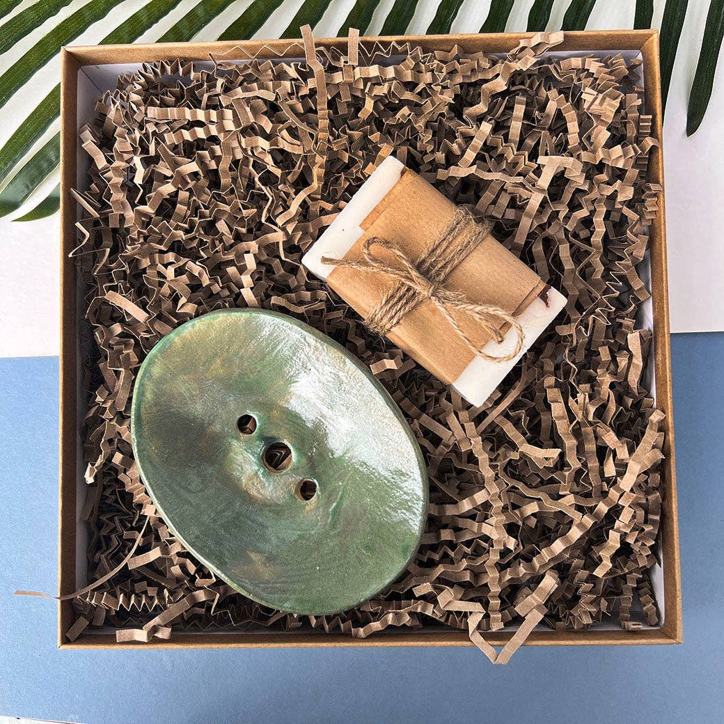 Green Ceramic Soap Dish With Drainage